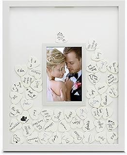 MIMOSA MOMENTS Autograph Picture Frame, Alternative Wedding Guest Book, Baby Shower Guest Book (White with 80 hearts)