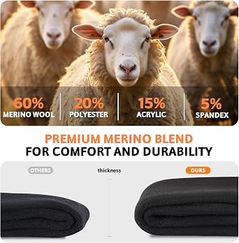 SukModen Merino Wool Socks for Men, 3 Pairs Thermal Winter Hiking Socks Thick Warm Boot Socks for Cold Weather
