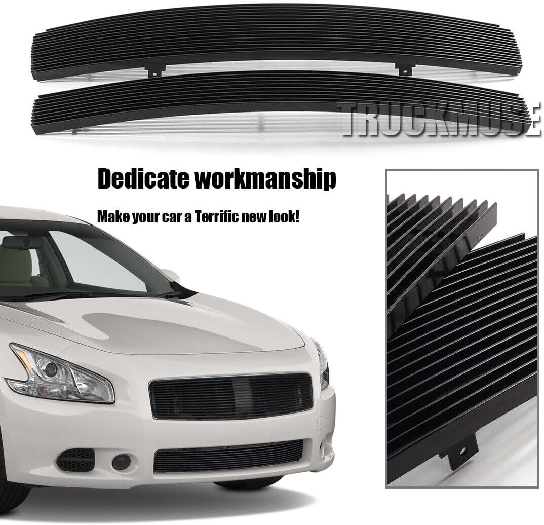 Front Grille Compatible with Nissan Maxima 2009-2014 Black Billet Main Upper Lower Bumper Grille Insert Combo 2010 2011 2012 2013 Replacement