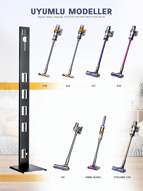 Dikey Süpürge Standı | Şarjlı Süpürge Standı | Dyson Stand | Bütün Süpürge Modelleri ile Uyumlu | V15-Gen5 Uyumlu | Paslanmaz