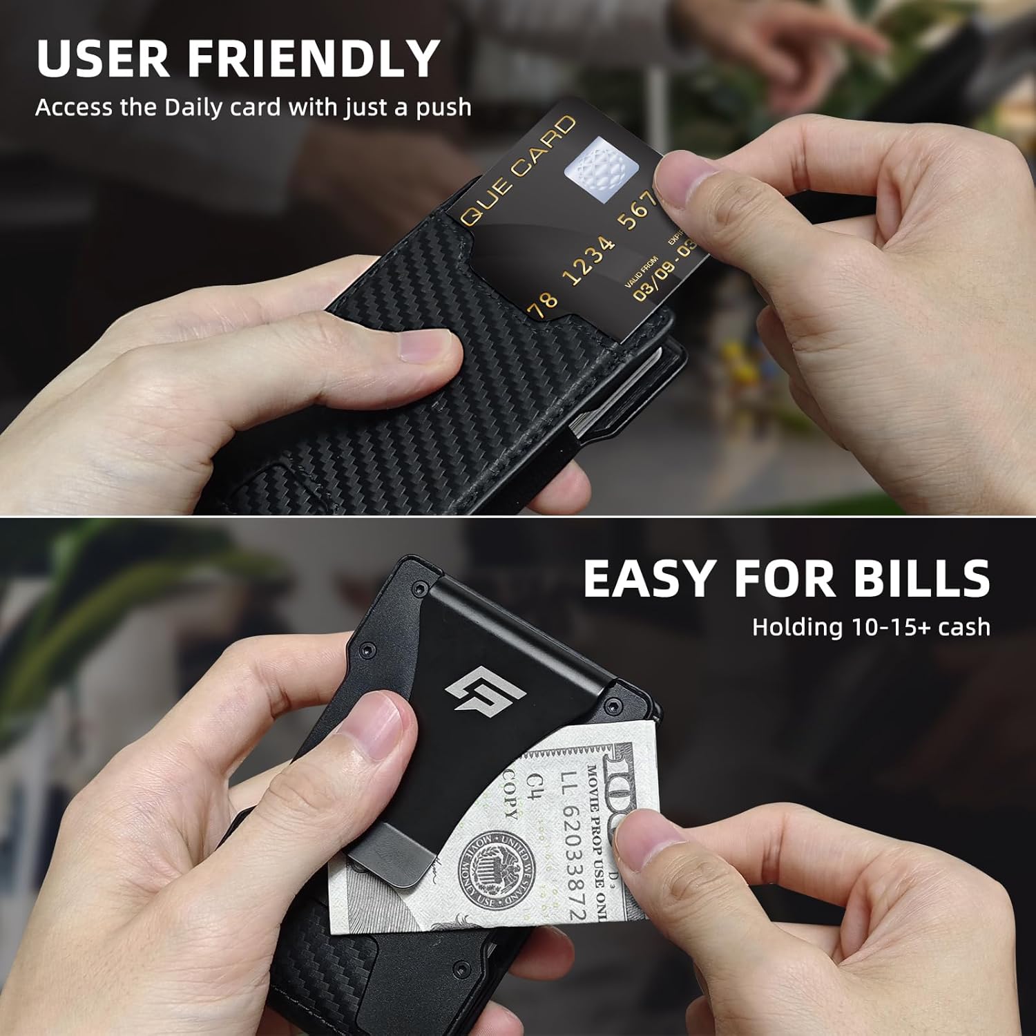 Men Wallet - Money Clip Wallet Slim For Gift Men in Front Pocket 15 Cards - Metal Credit Card Case in Magnetic Flip - Image 5