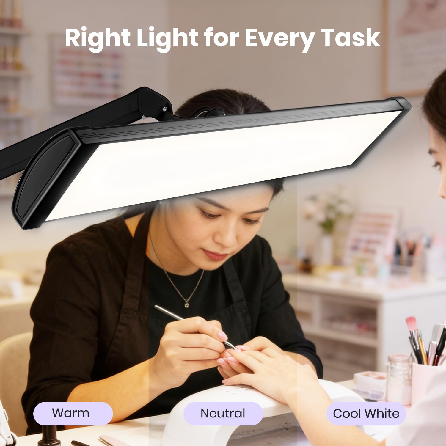 Neatfi Lampe de Bureau LED 3 500 Lumens – Lampe de Travail Dimmable 45W | 3 Modes d’Éclairage | 540 LED SMD | Commande Tactile | Large Tête Métallique de 66 cm (Noir, CCT avec Pince)