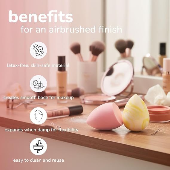 The Creme Shop Next Gen Makeup Sponge Set - Beauty Sponge For Blending & Foundation Application, Full Coverage, Streak-Free Professional Makeup Tool (Pack of 2)