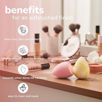 The Creme Shop Next Gen Makeup Sponge Set - Beauty Sponge For Blending & Foundation Application, Full Coverage, Streak-Free Professional Makeup Tool (Pack of 2)