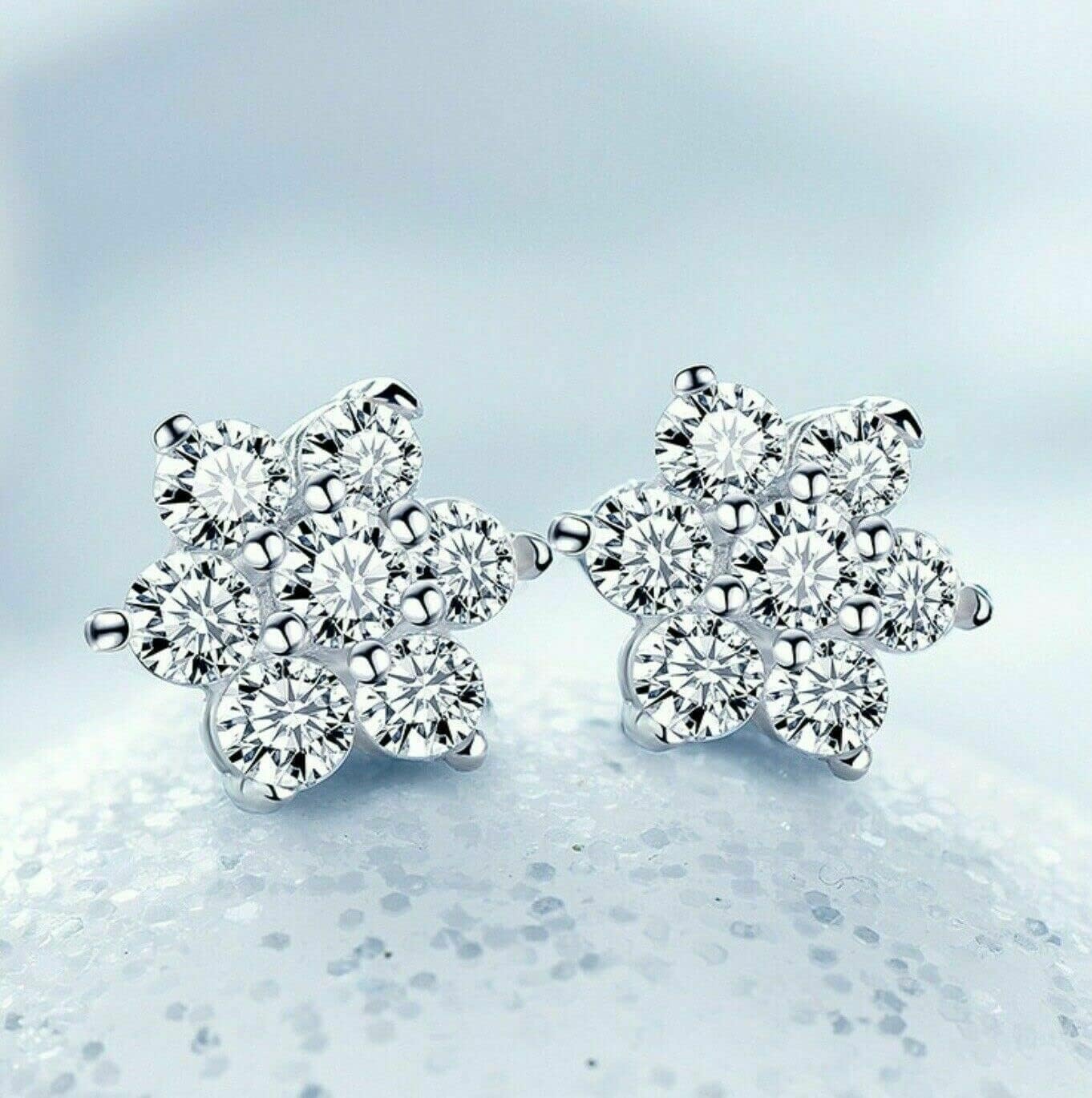 Bling Queen Women's Silver Plated Snowflake Crystal Stone Stud Earrings