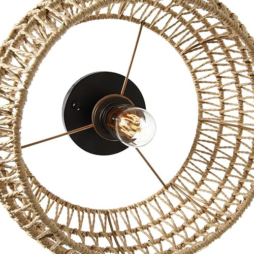 Miniatura 6 de T&A TALENT AND ART Lámpara de techo semiempotrada, hecha a mano de ratán tejida a mano, lámpara de techo con pantalla de tambor, lámpara bohemia