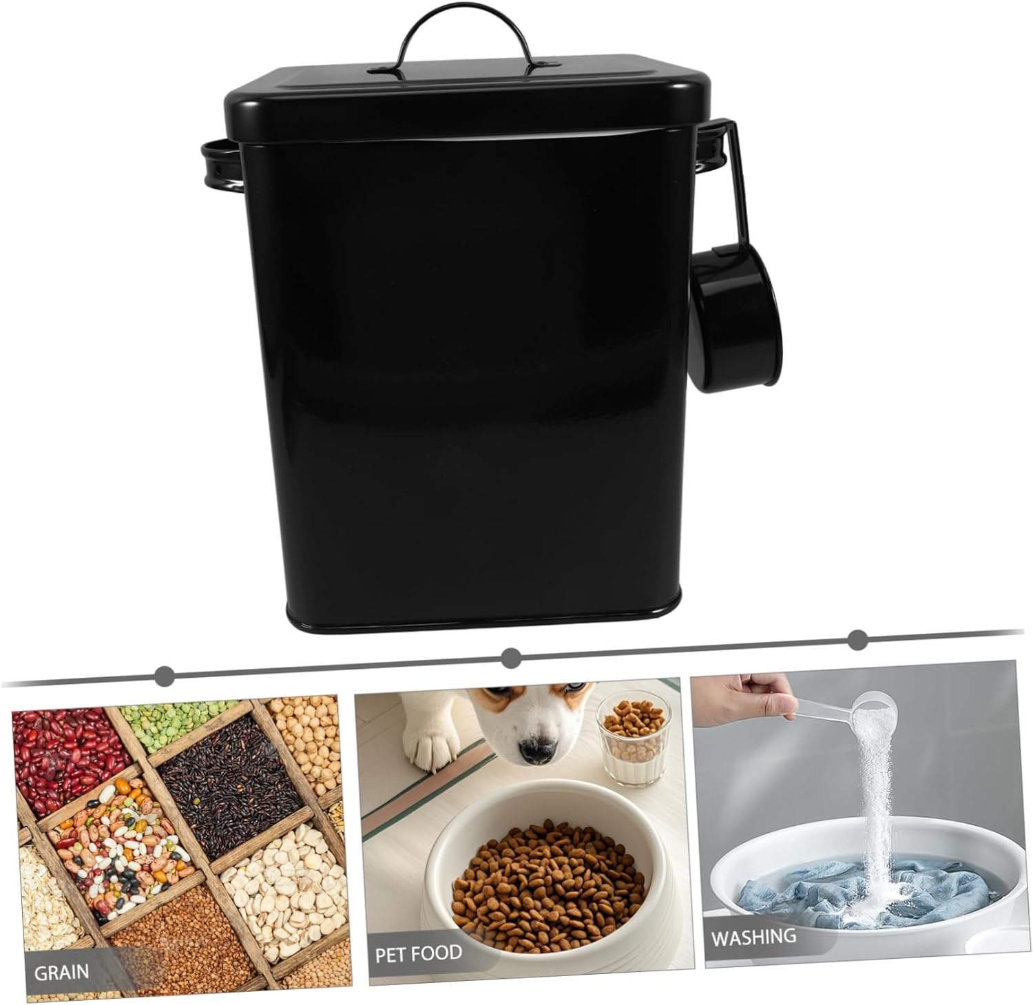PRETYZOOM Airtight Metal Storage Canister with Spoon for Flour PET Food Laundry Detergent Multi-Function Food Storage Bucket with Lid for Kitchen and Household