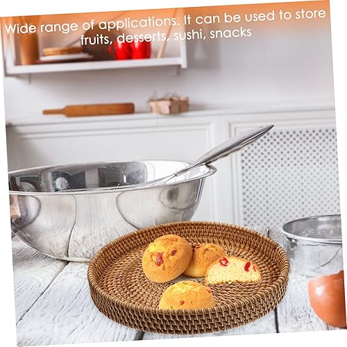 Miniatura 2 de Housoutil Cesta de almacenamiento de ratán bandejas de mesa para comer bandeja para otomana bandejas redondas para mesa de café, contenedor de