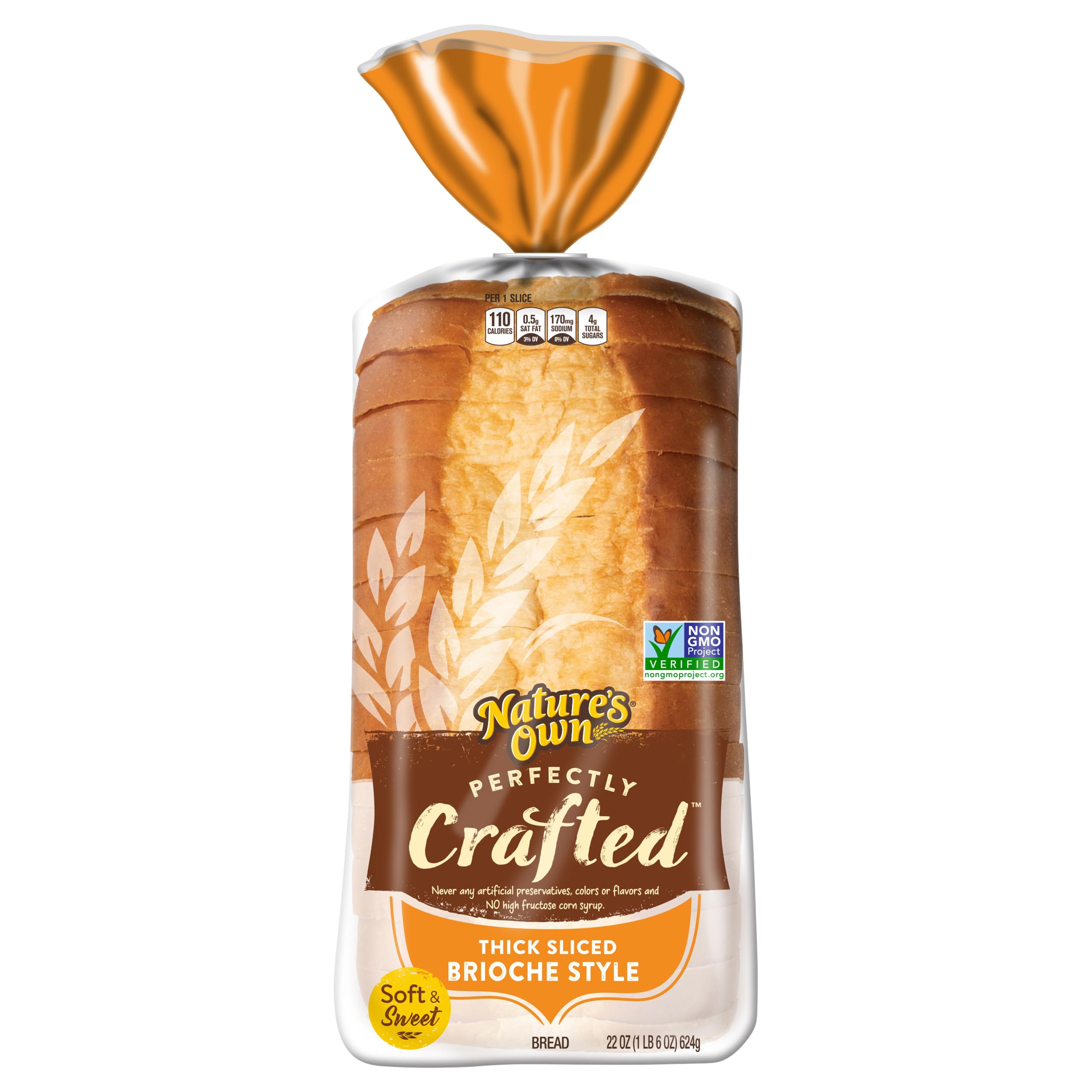 Natures Own Perfectly Crafted Brioche Style Bread Thick Sliced Non-GMO Brioche Bread 22 oz Loaf