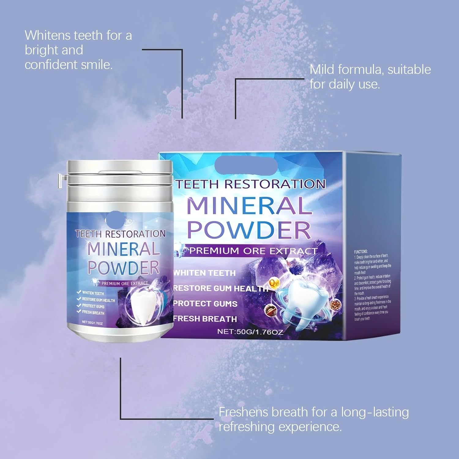 Natural Teeth Whitening Powder - Gentle Stain Removal, Breath Freshener & Gum Health Support(3PCS)