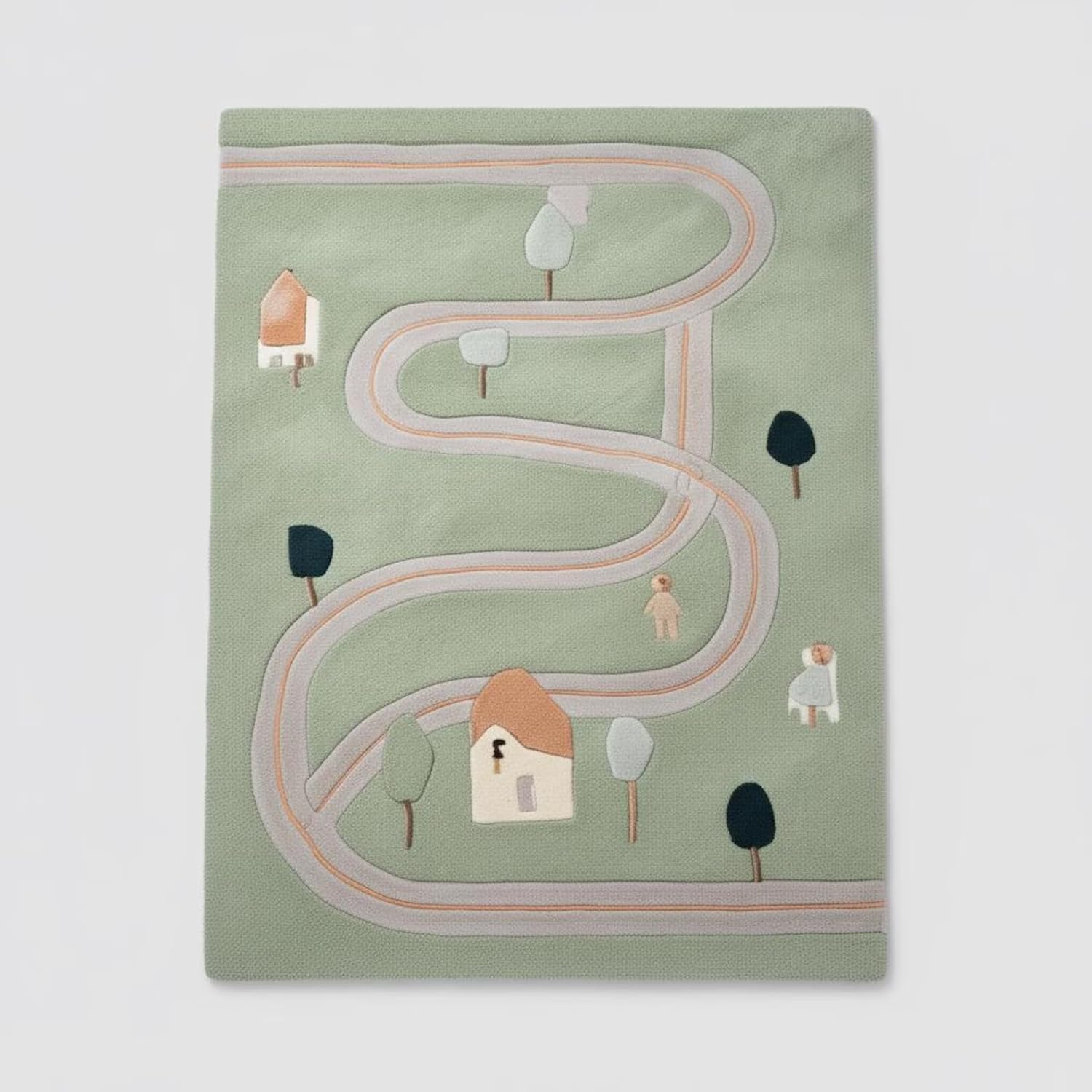 Hand Tufted Wool Kids Area Rug 9x12 Ft – Extra Large Nursery Playroom Rug, Pastel Green Road Design, Plush Handmade Wool Carpet