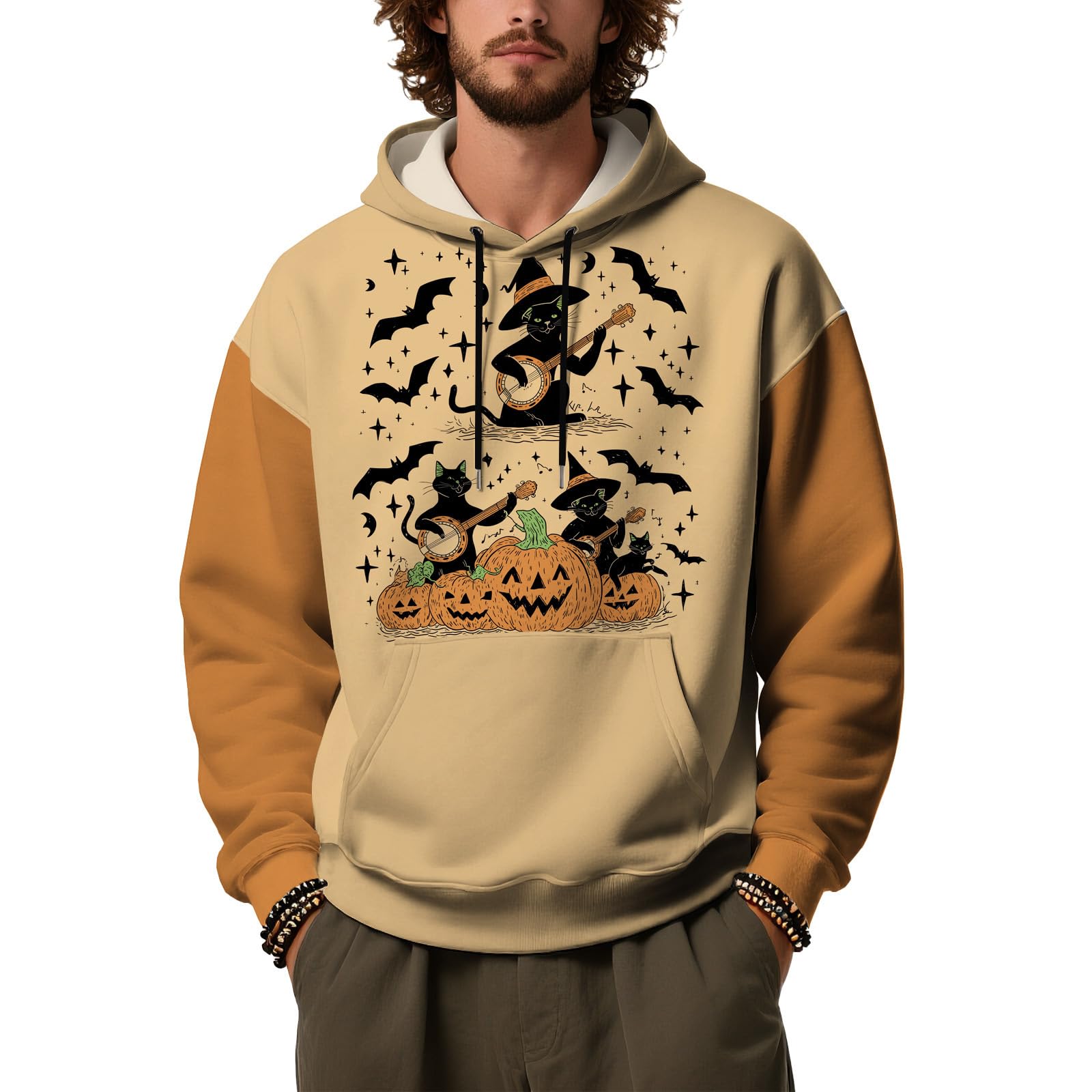 Mens Watercolor Camouflage Hoodie Artistic Print Pullover Sweatshirt Loose Fit Hooded Top With Front Pocket