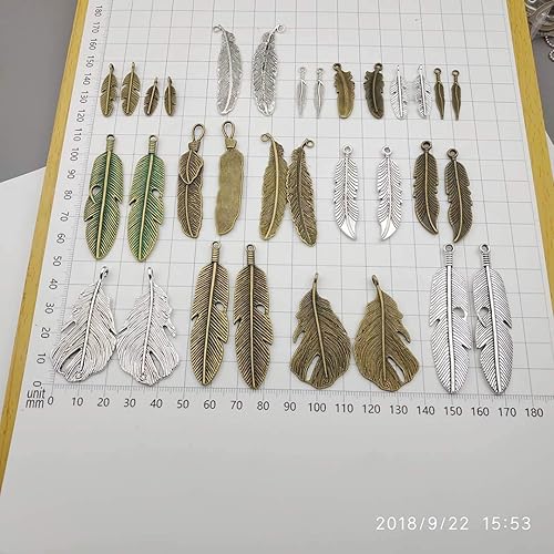 Miniatura 2 de Abalorios de pluma colección de abalorios, colgantes de metal suministros para collar y pulsera joyería fabricación X005, Plumas, HM017