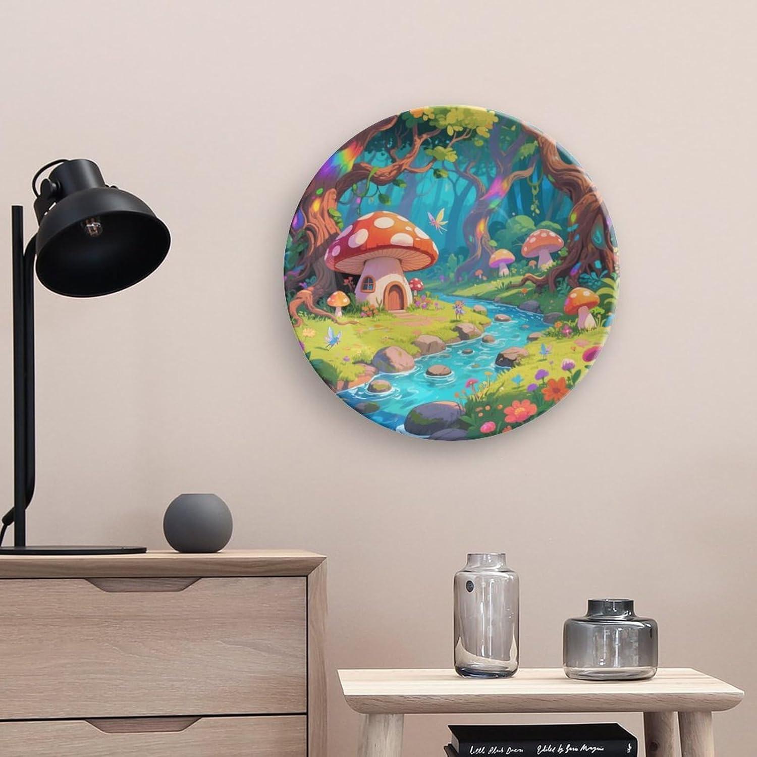 Bone China Decorative Plates Fantasy Forest Ceramic Decorative Plate Wall Decor with Display Stand Ceramic Ornaments for Wall Hanging Decoration