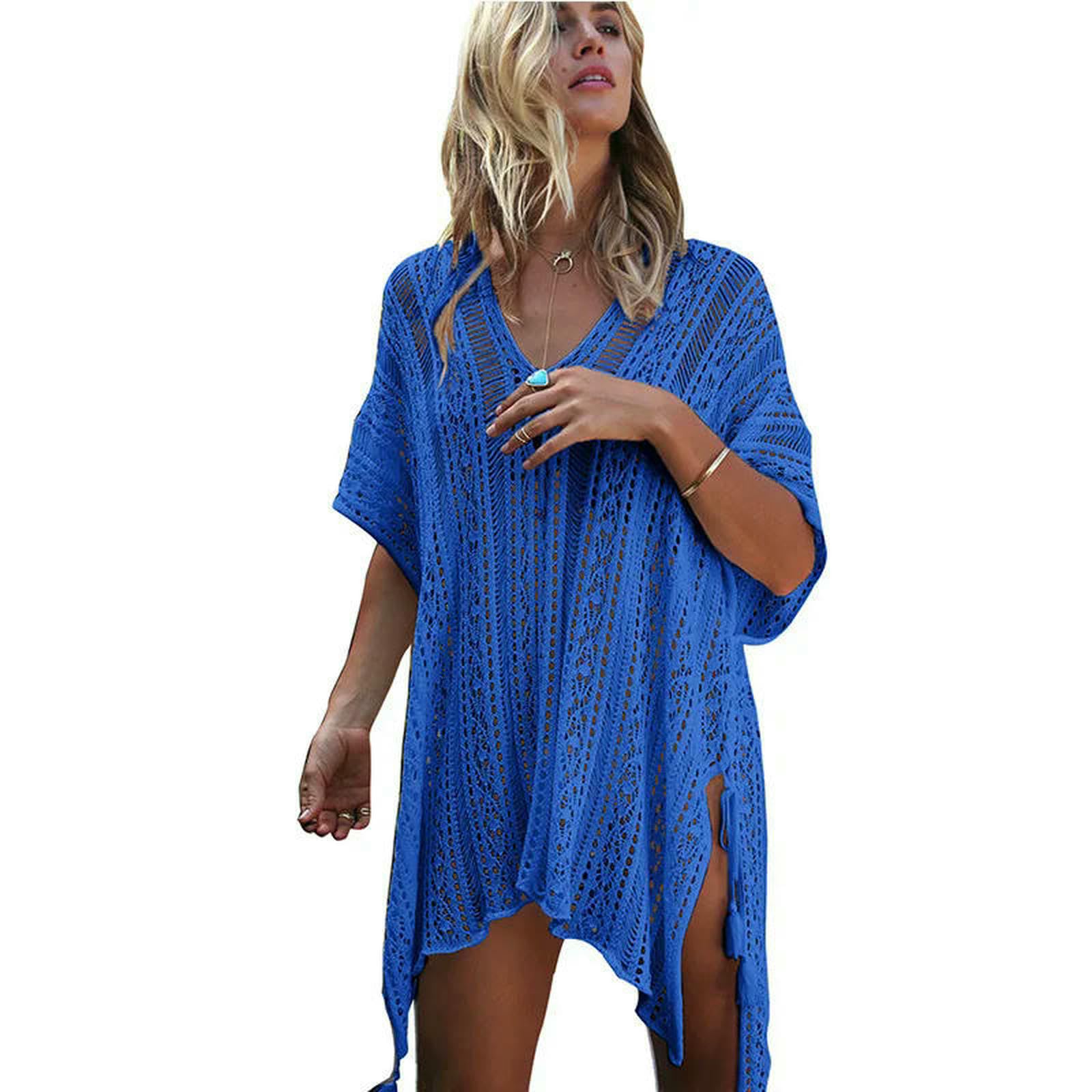 Abito da Spiaggia Donne Bikini Copertura Cavo-out Maglia all'Uncinetto Kaftan Estivo Costume Bagno Costumi Bagno-Grigio-Una Taglia