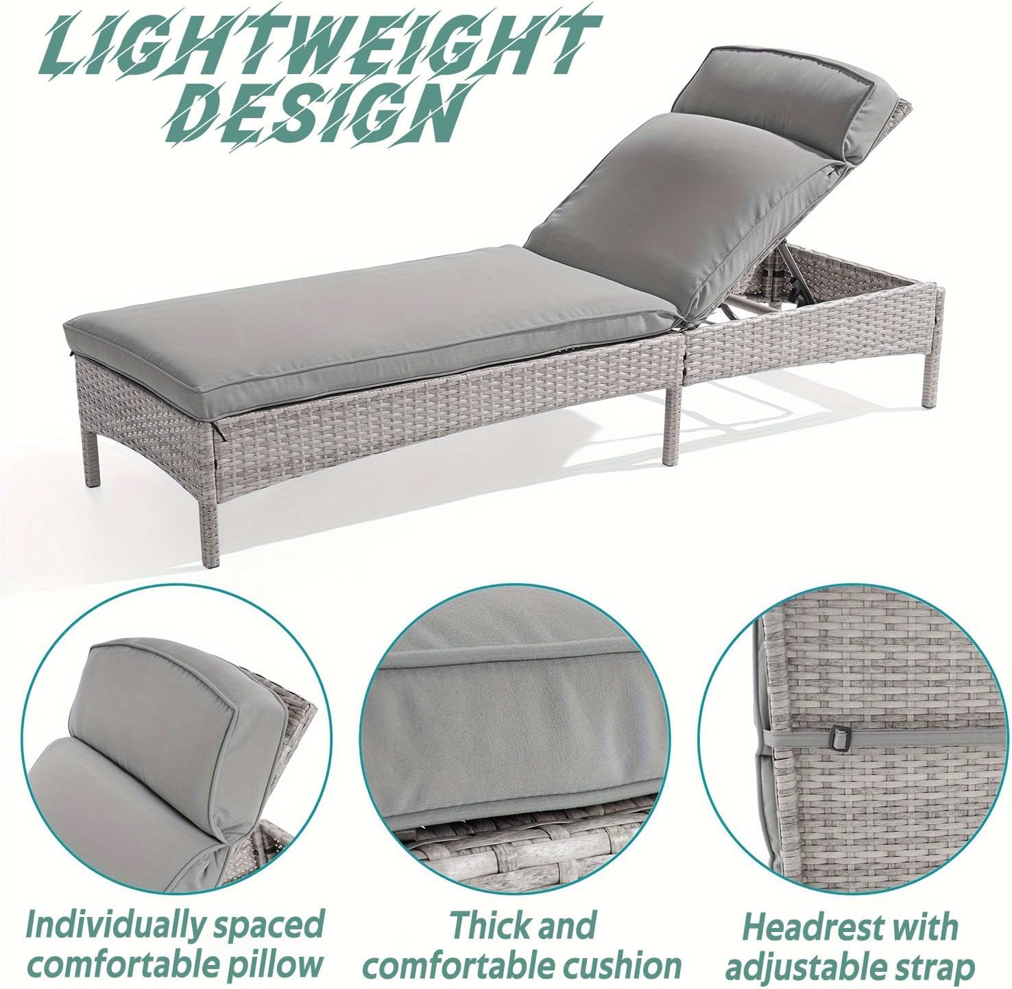 (5-9 Days delivery) Outdoor Lounge Chaise Patio Rattan Chair Adjustable Inclination Angles Weather-Resistant Rattan Frame 5 Adjustable Positions for Outdoor, Patio, Beach, Yard (Sand)