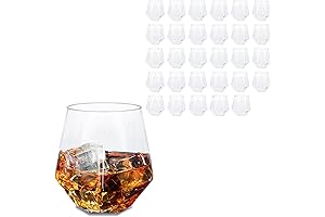 Lot45 Diamond Shaped Plastic Wine Glasses - 30pc 12oz Plastic Whiskey Glasses...