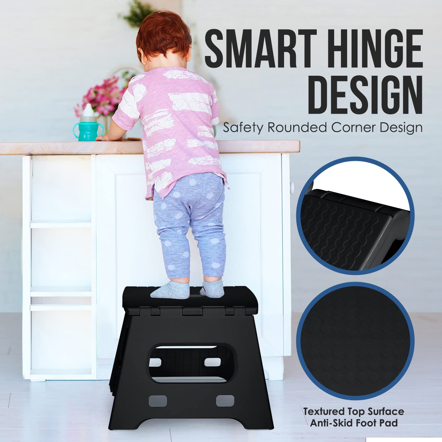 Sgabello Pieghevole SPLENDOLE 22 Cm - Antiscivolo, Compatto, Per Cucina/Bagno, Grigio, Porta Fino A 120 Kg - Foto 4