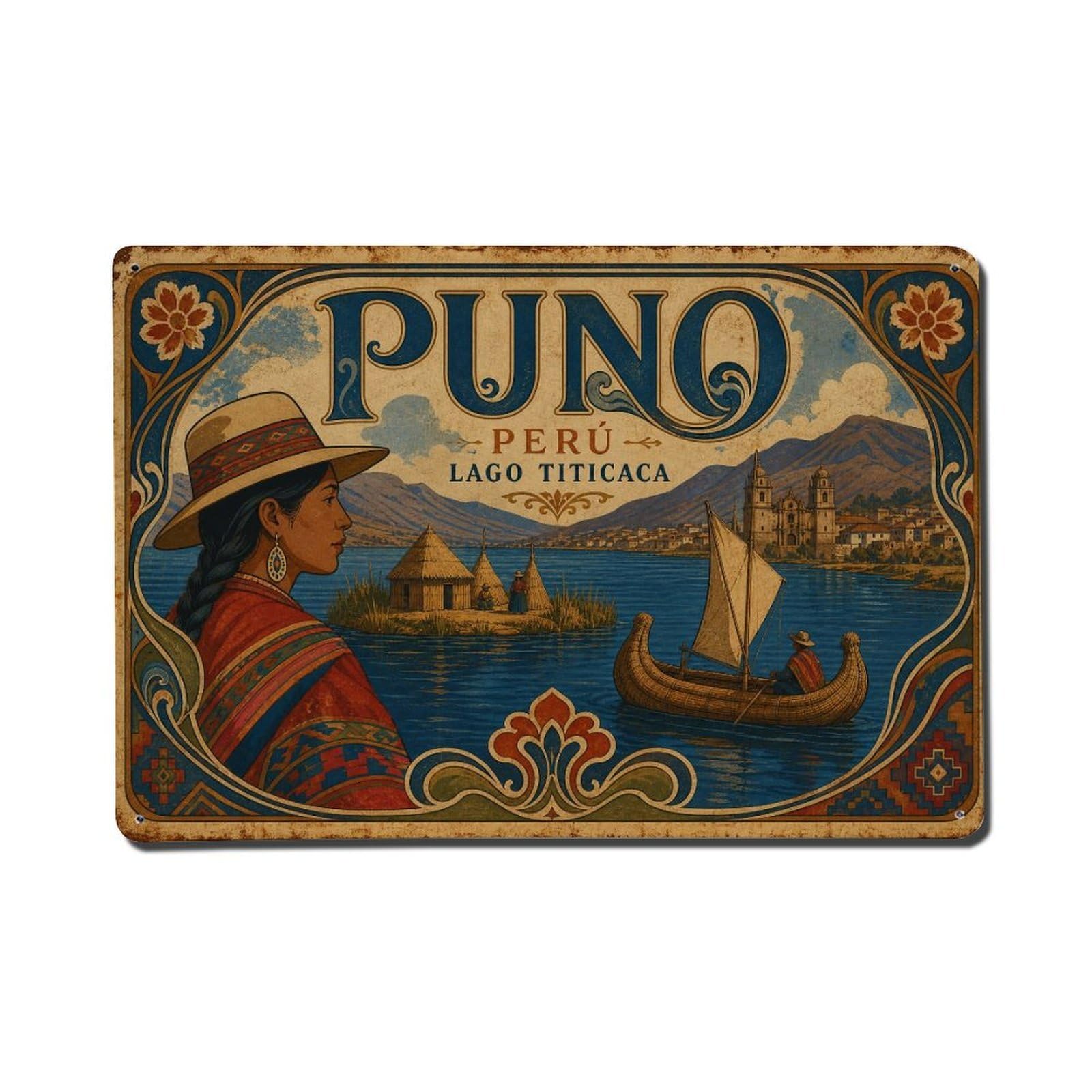 Metal Tin Sign Retro Travel Peru Puno