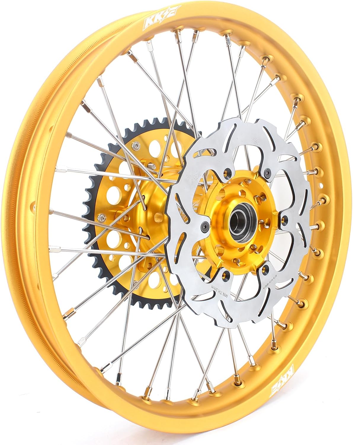 KKE 1.6 * 21 & 2.15 * 19 Mx Motorcycle Spoked Wheels Rims Set Compatible with SUZUKI RM125 2001-2007 RM250 2001-2008 With 250 Front Disc, 240 Rear Disc, Sporket,Gold