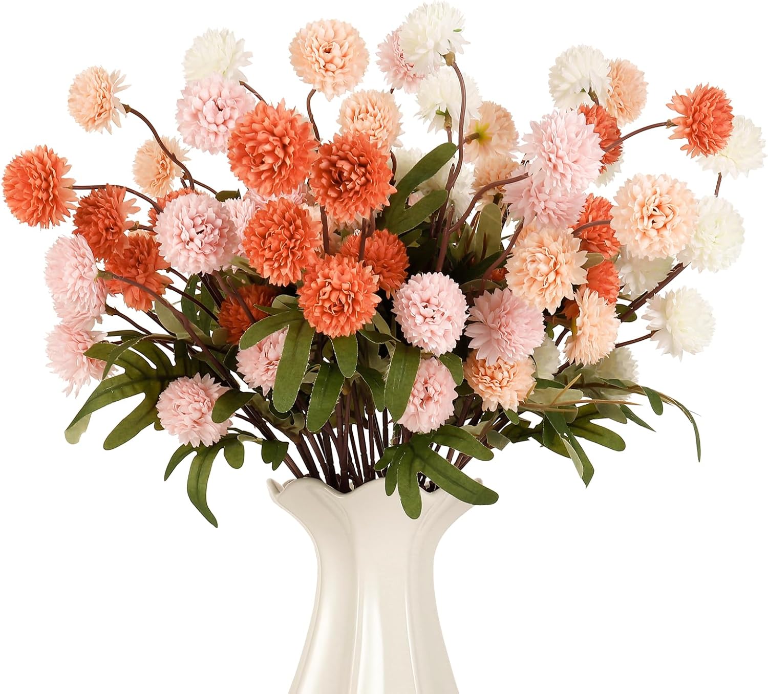 16 Bundles Faux Silk Mums Chrysanthemums Pom Pom Ball Bouquet Kiku Flowers with Stem for Wedding, Home, Outdoor Table Vase Arrangement