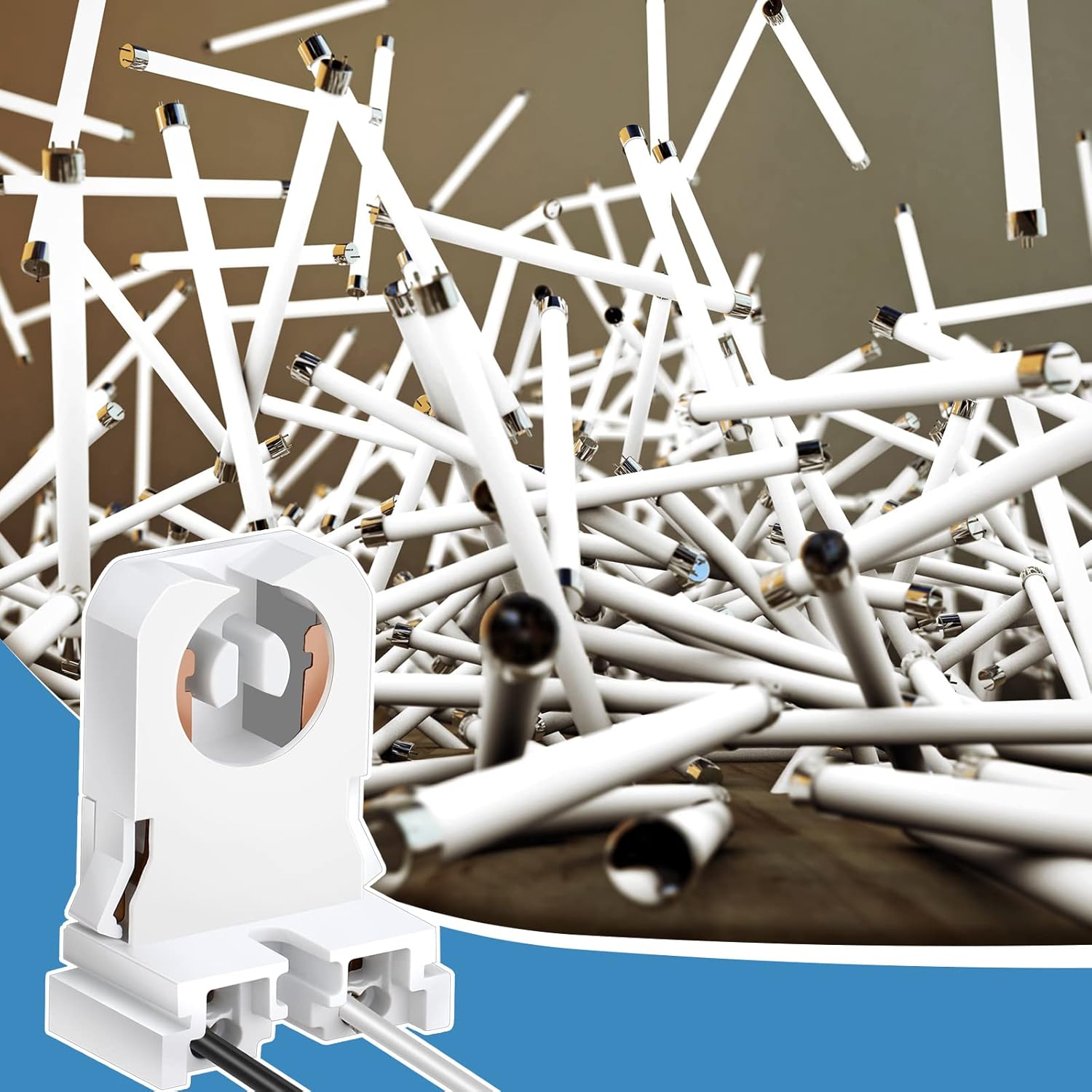 Zhengmy 100 Pack Non Shunted T8 Lamp Holder with Wires, Turn Type T8 Lamp Socket PC Lamp Tombstone for LED Fluorescent Tube Replacements