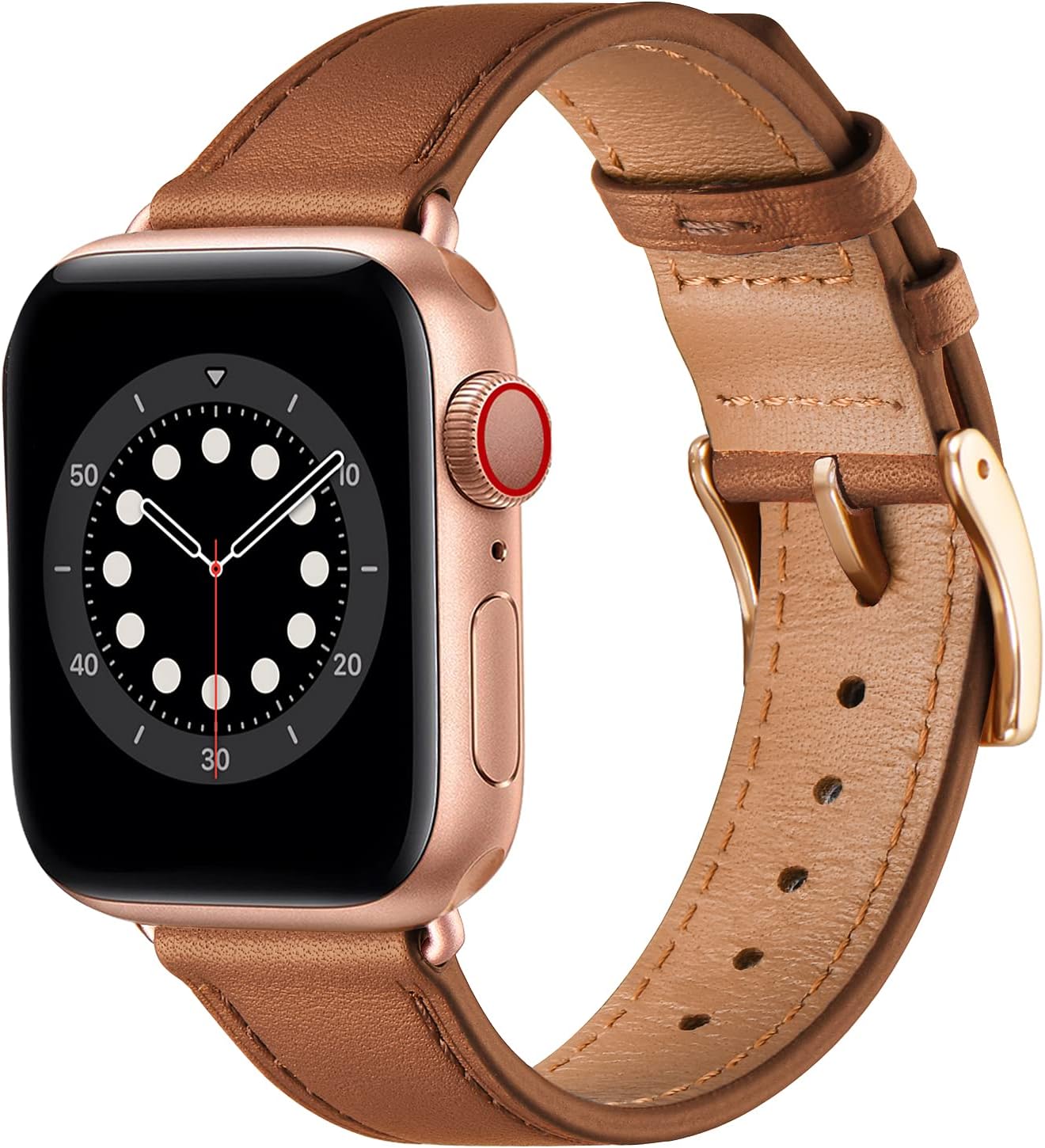 Watch Band Compatible with Apple Watch Band 38mm 40mm 41mm for Men and Women,Genuine Leather Replacement Strap for iWatch Series 7/6/5/4/3/2/1 (Brown/Rose Gold, 38mm 40mm 41mm)