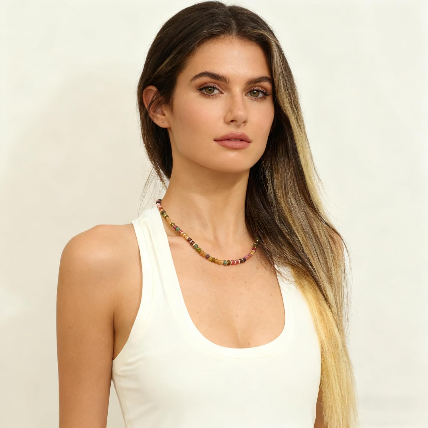 Boho Stone Necklace for Women Handmade Natural Stone Beaded Choker Summer Jewelry - Image 3