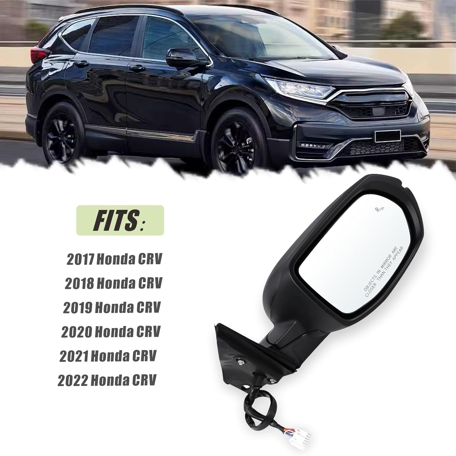 Right Passenger Side Mirror Compatible With 2017 2018 2019 2020 2021 2022 Honda CRV with Manual Folding Power Glass Heated Blind Spot Turn Signal Lights Black Replace#76201T1WA01ZF(9Pins)