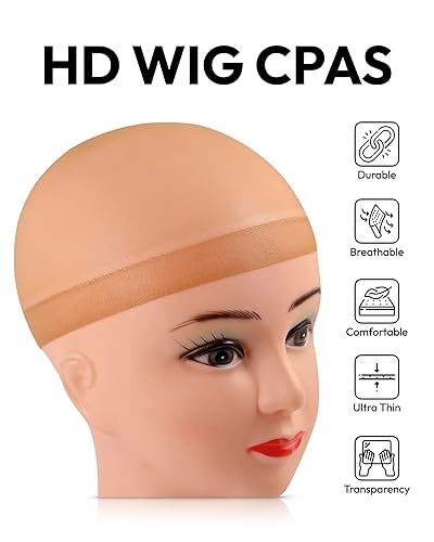 Miniatura 8 de Jomeech Gorra de peluca HD, 6 gorras de peluca para mujer, gorra de peluca para peluca de encaje frontal (media-nude)