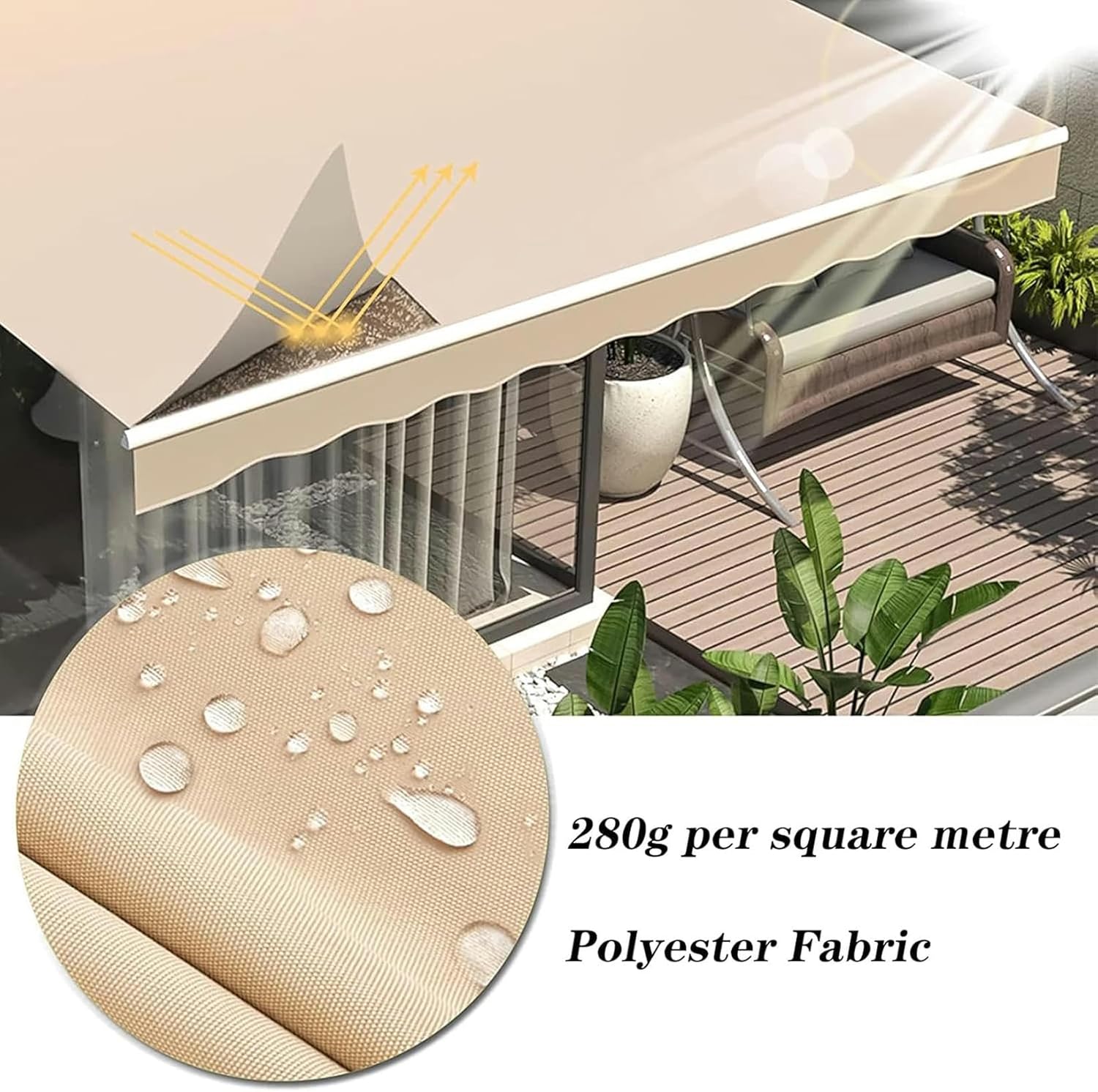 Retractable Awning Patio Sun Shade Shelter Fabric 280g Ployester Cloth Window Door Canopy Replacement Top Cover Garden Sun Shade Canvas for Deck, Balcony, Yard(Size:8x6.5ft,Color:Beige)