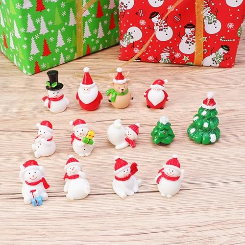 jojofuny クリスマス クリスマスツリー 樹脂 ミニ雪だるま トナカイ サンタクロース デコレーション 卓上ツリー 小物 置物 装飾 オーナメント 飾り付け 雑貨 ホーム ランダムカラー 13個