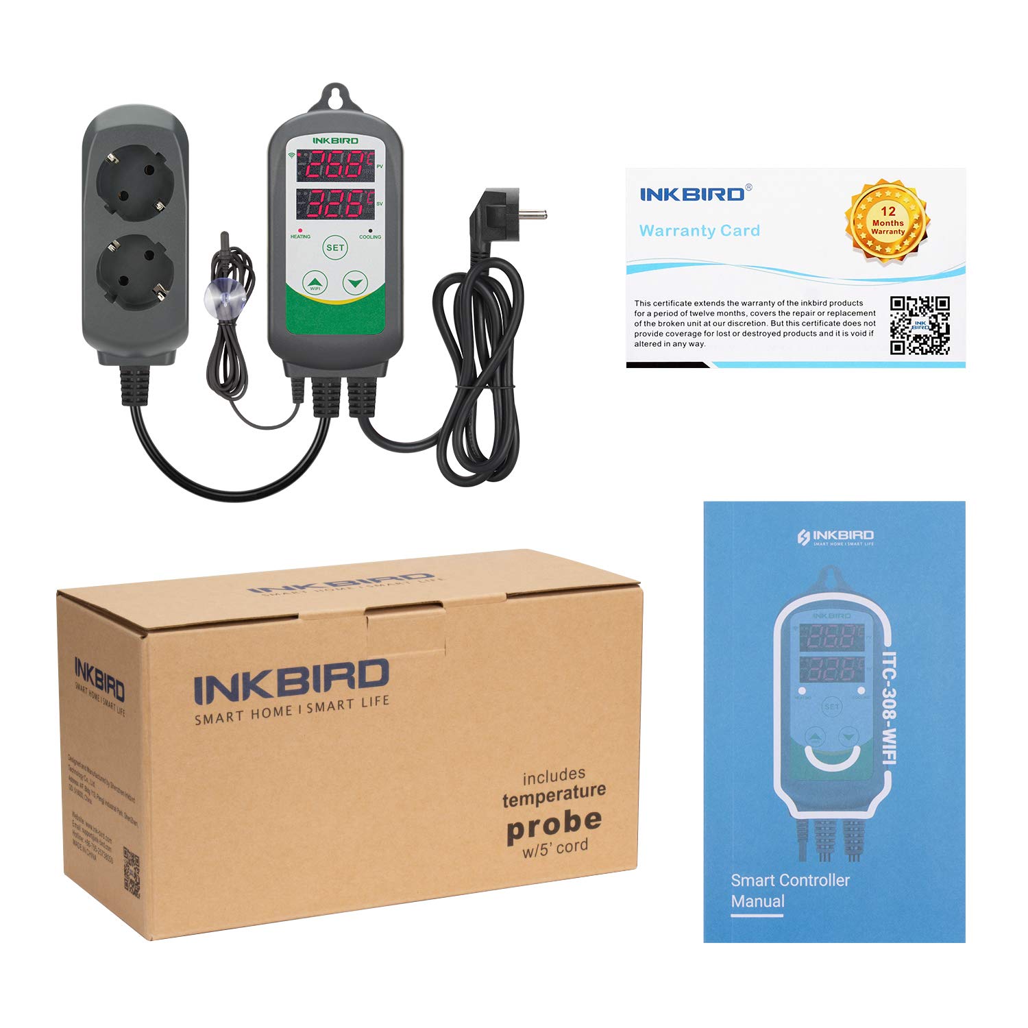 Inkbird ITC-308-WIFI temperatur Thermostat, 230V Heizung Kühlung Steckdose mit wasserdichte Sonde Für Aquarium