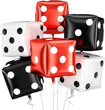 Biapian Jumbo Dice Balloons Foil, 6 Pcs 24 Inch Red Black White 4D Cube Dice Balloons Helium Large for Casino Theme Birthday Game Night Bunco Prom Party Decoration