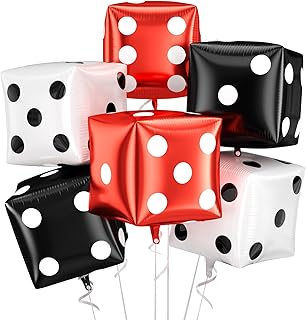 Biapian Jumbo Dice Balloons Foil, 6 Pcs 24 Inch Red Black White 4D Cube Dice Balloons Helium Large for Casino Theme Birthday Game Night Bunco Prom Party Decoration