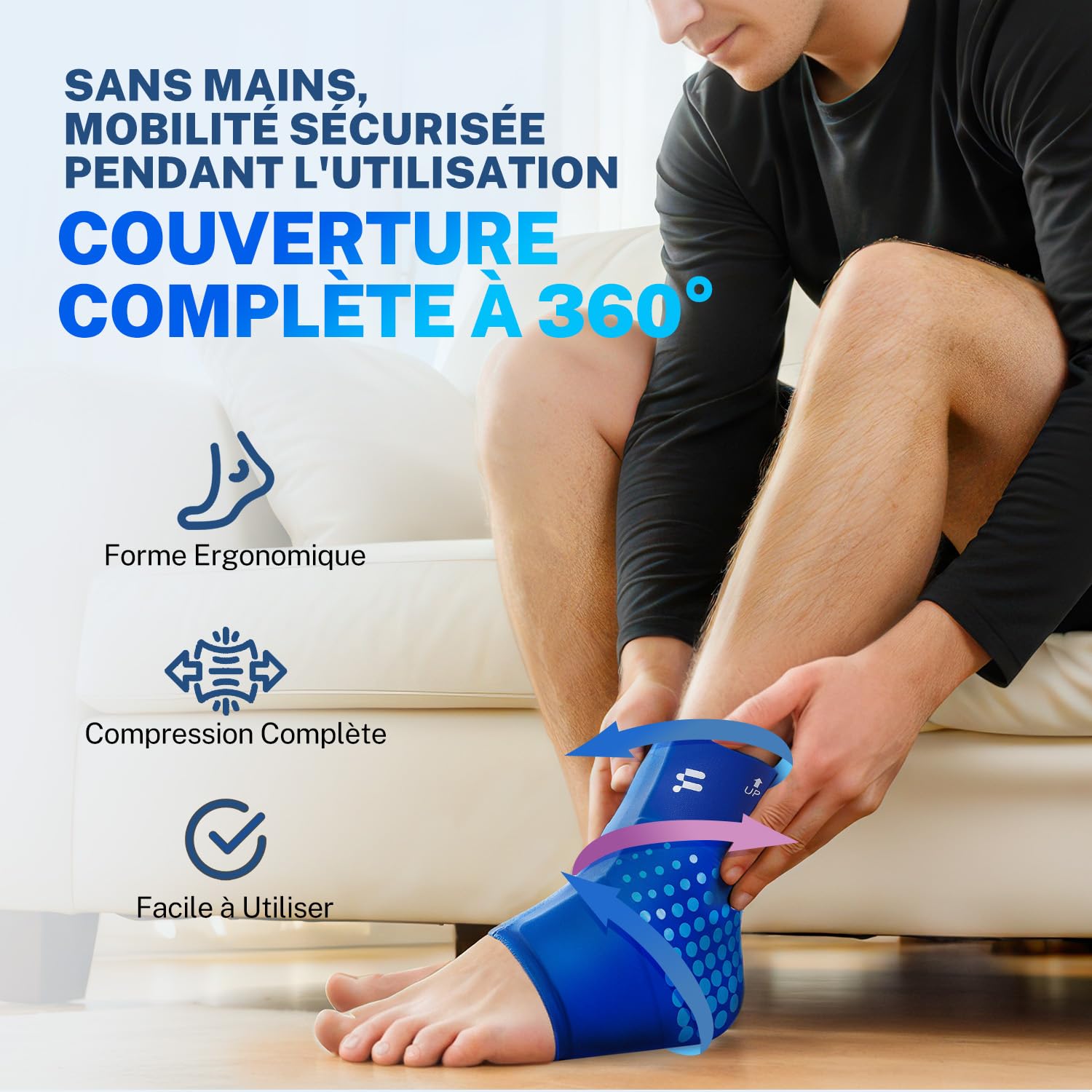 Fitomo Poche de Glace Cheville 3D ThermalLock - Pack Froid/Chaud Réutilisable pour Cheville, Soulage Entorse et Tendinite, Gel Cryo 25% Plus Longtemps, Compresse Sport 500+ Utilisations (1 Unité, XL)