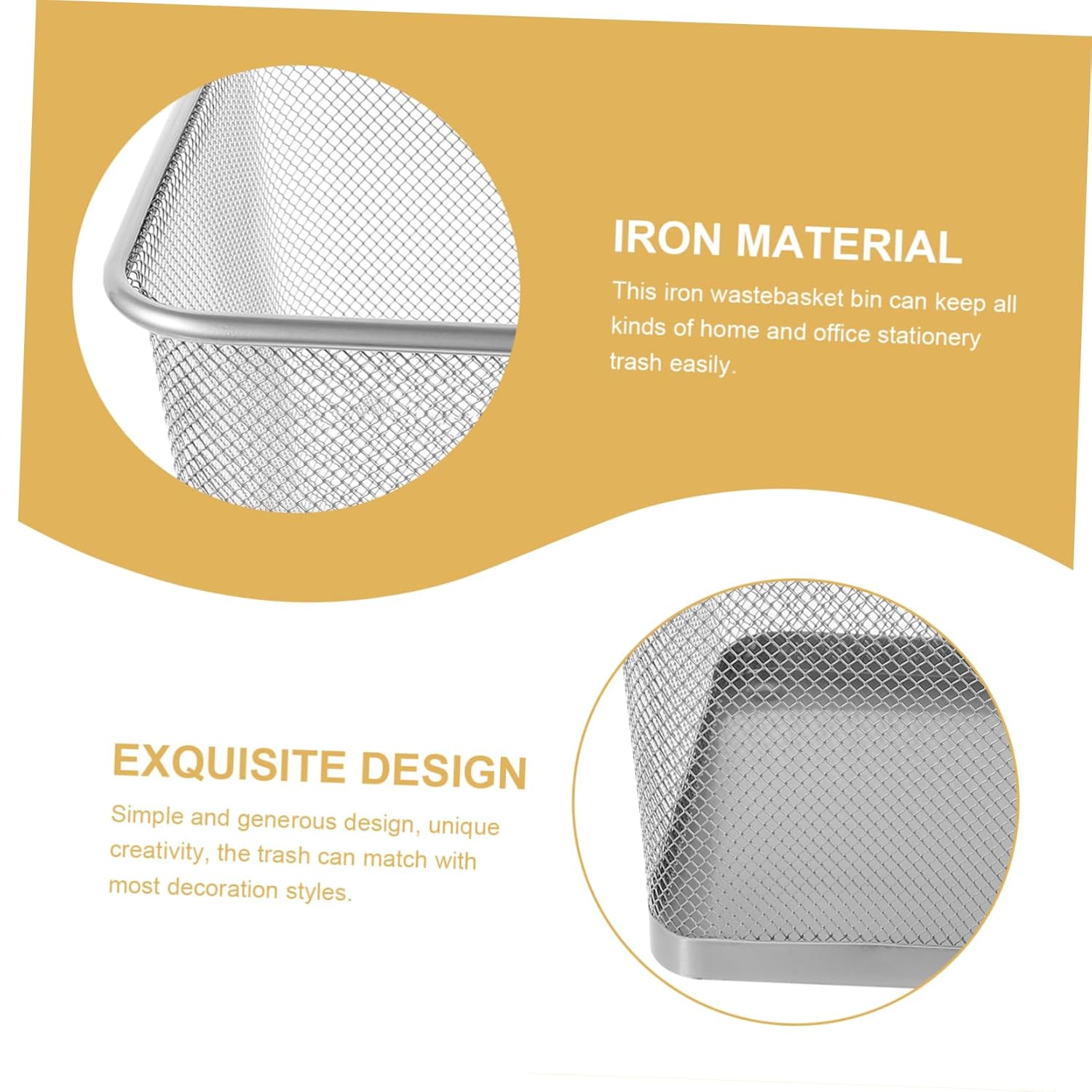BESTonZON Household Wastebasket Mesh Design Iron Trash Can for Home Office and Dorm Room Stylish Ventilated Recycling Bin