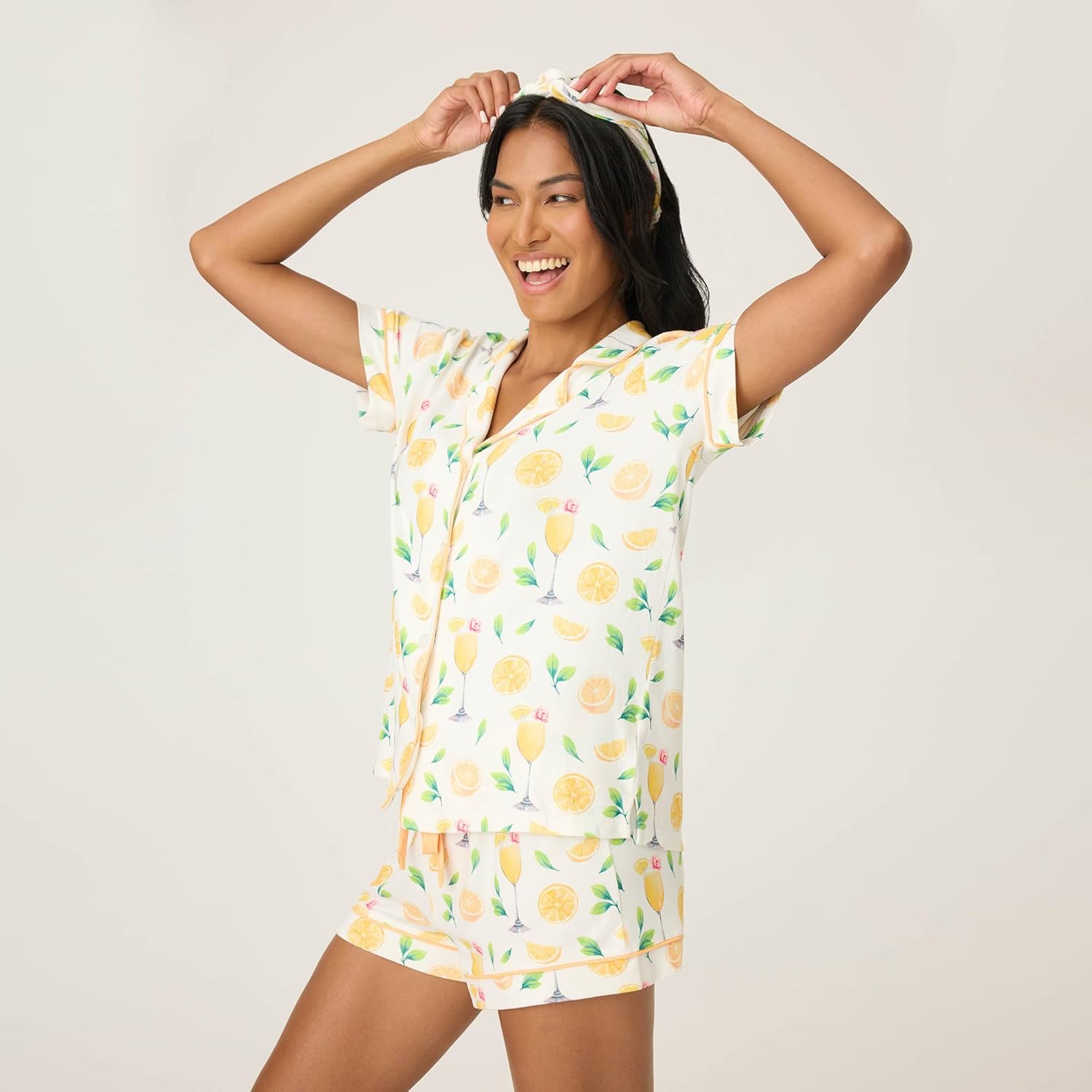 P.J. Salvage womens Mimosa Me 2-piece Short-sleeve Notch Collar Pajama Set With Headband - Image 2