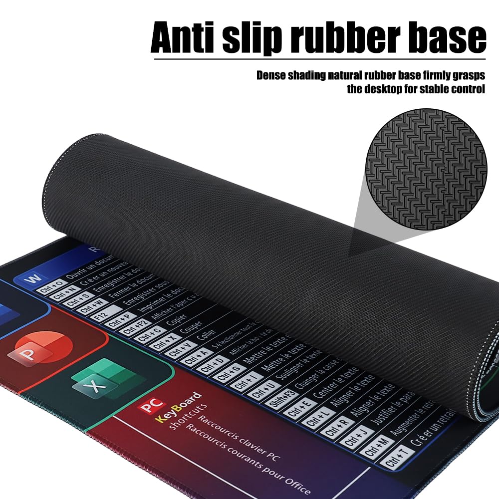 Tapis de Souris 900x400 Raccourcis Clavier Français Excel/Office Imperméable