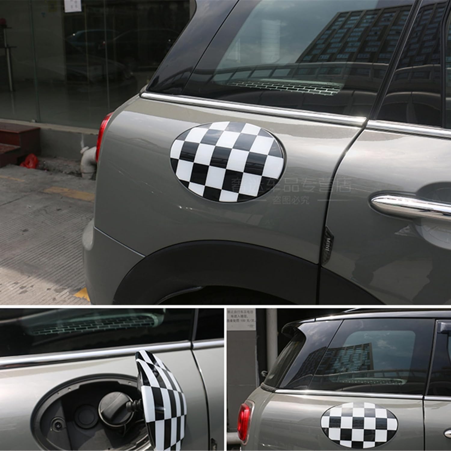 for Mini Cooper Accessories Decoration Fuel Tank Gas Filler Lid Door Cover Caps Shell Case,for F54 Clubman 2014-2024 (Checkered)