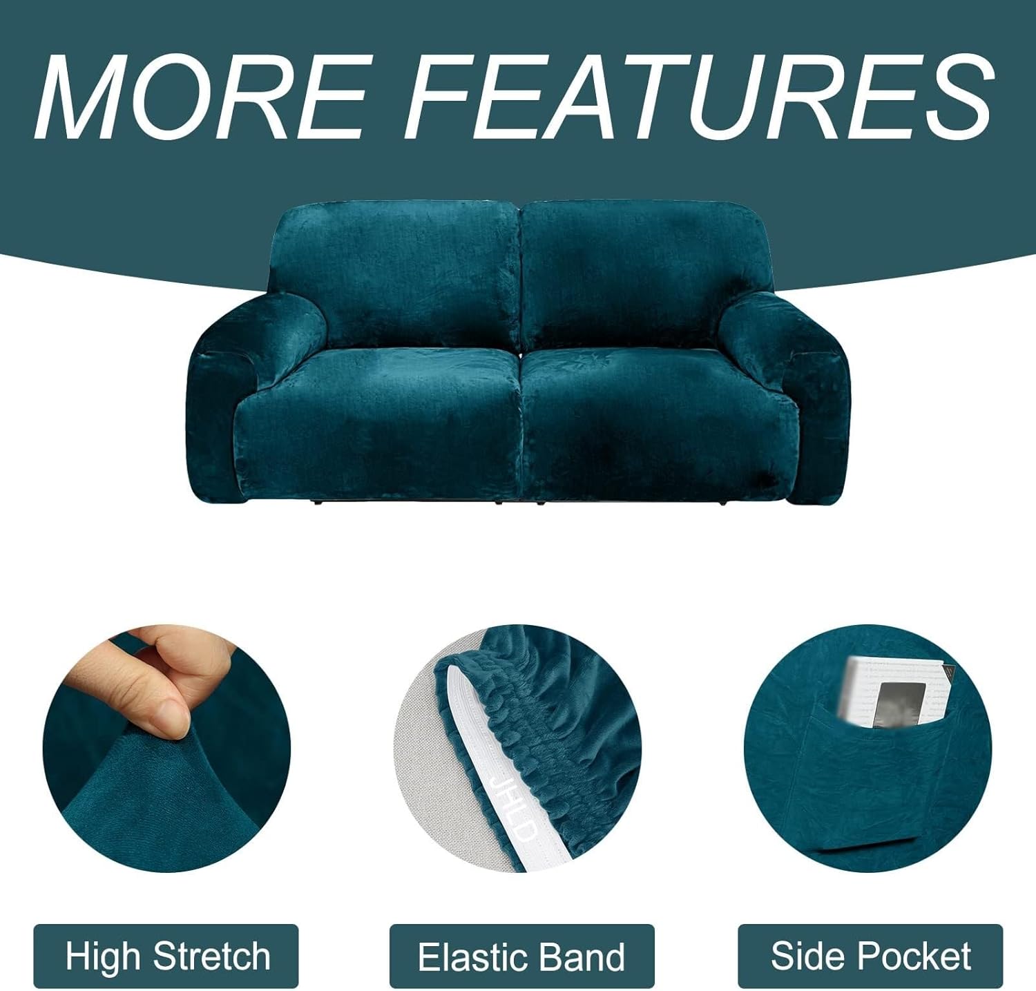 Extra Large Velvet Stretch Recliner Cover, 6 Pieces 2 Seater Recliner Cover Soft Recliner Cover for Living Room Pets(Sarcelle)
