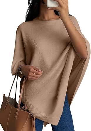 SHEWIN Women's Sweaters Elegant Knit Poncho Lightweight Asymmetry Shawl Wraps Fall Outfits for Women 2026
