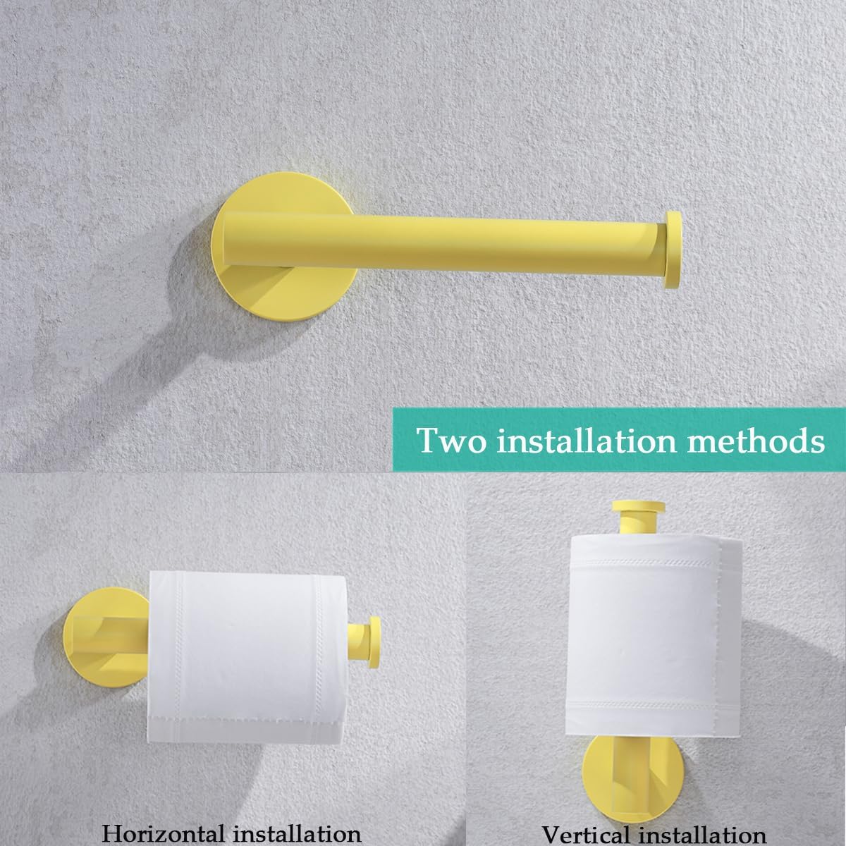 Toilet Paper Holder -Sturdy Round Yellow Toilet Paper Holder Wall Mount for Bathroom, Premium SUS 304 Stainless Steel Toilet Paper Roll Holder,Drilling,96006-6YL