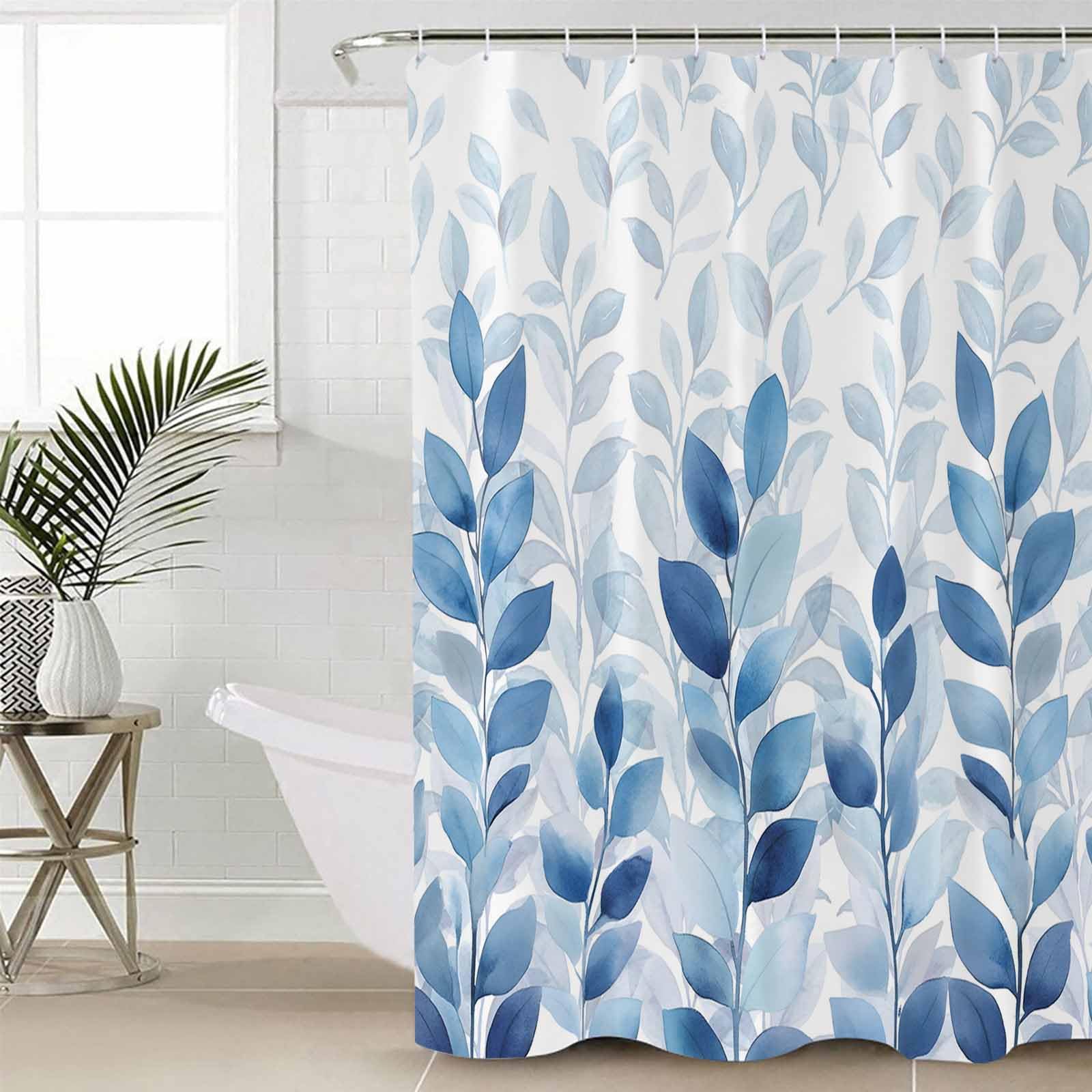 Blue Leaves Shower Curtain Set with Hook 36" x 78",Washable Cloth Polyester Fabric Shower+Curtain,Waterproof Bath Curtains for Bathroom,Showers,