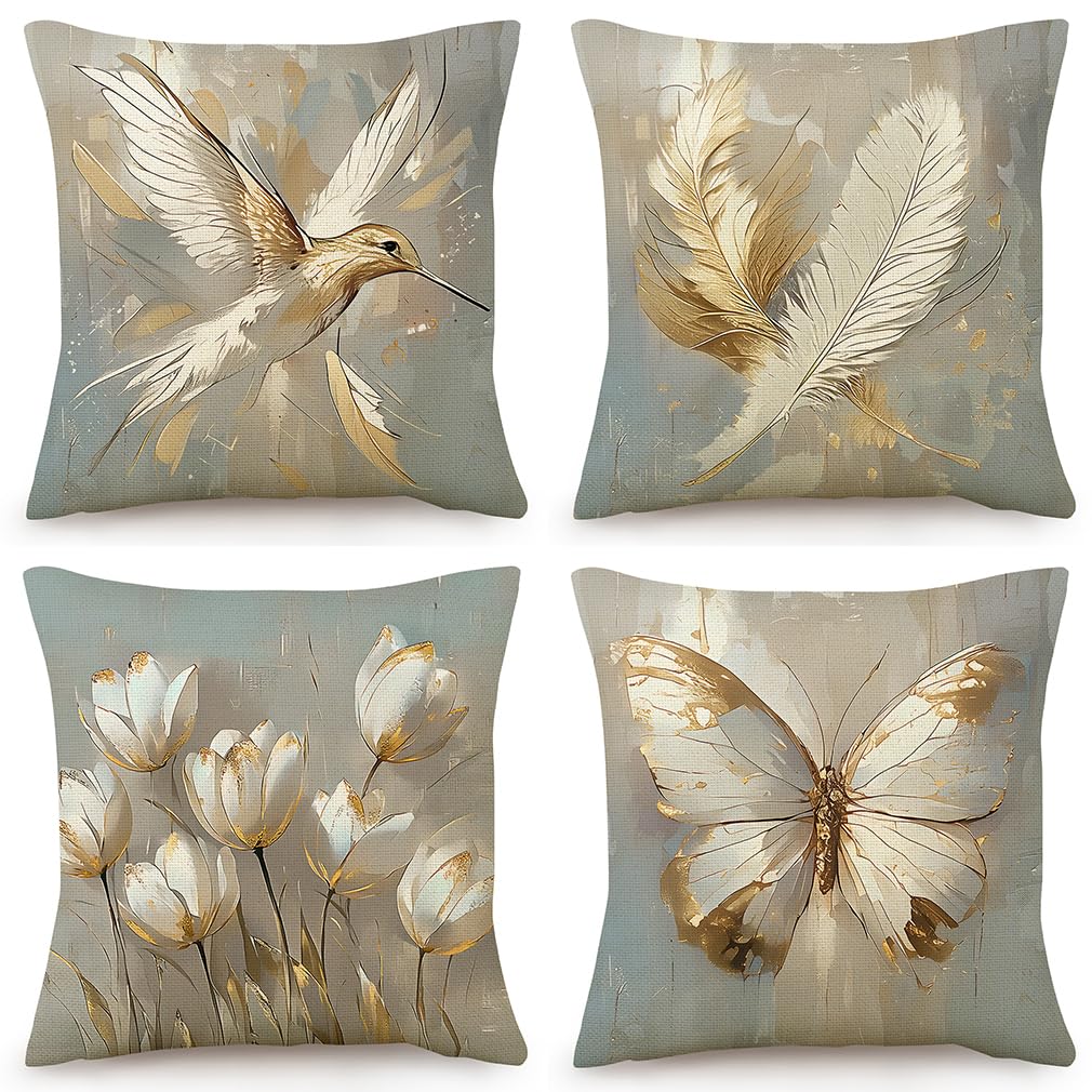 Housse de coussin 60x60 doré en coton-lin lavable pour canapé