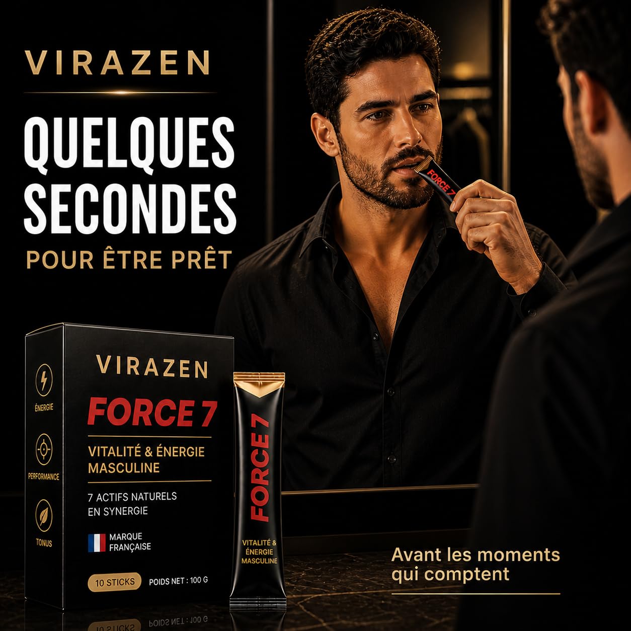 Miel Énergie Homme en Sticks – Effet Immédiat – Vitalité & Performance Masculine – Maca, Ginseng, Tribulus & Zinc – 10 Sticks – VIRAZEN FORCE 7