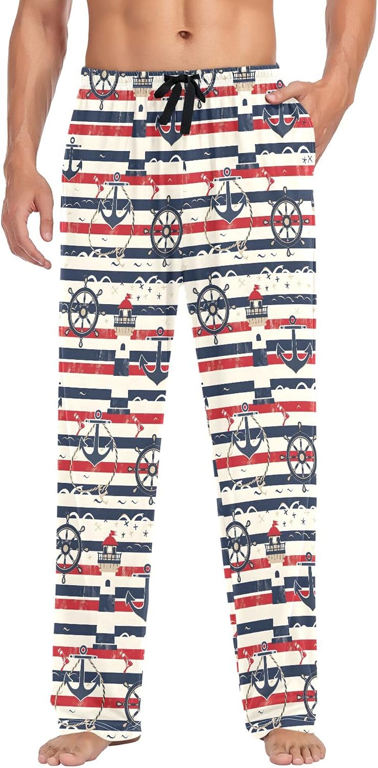 Men's Pajama Bottoms Classic Nautical Pajama Pants Cotton Pajama Pants Sleepwear
