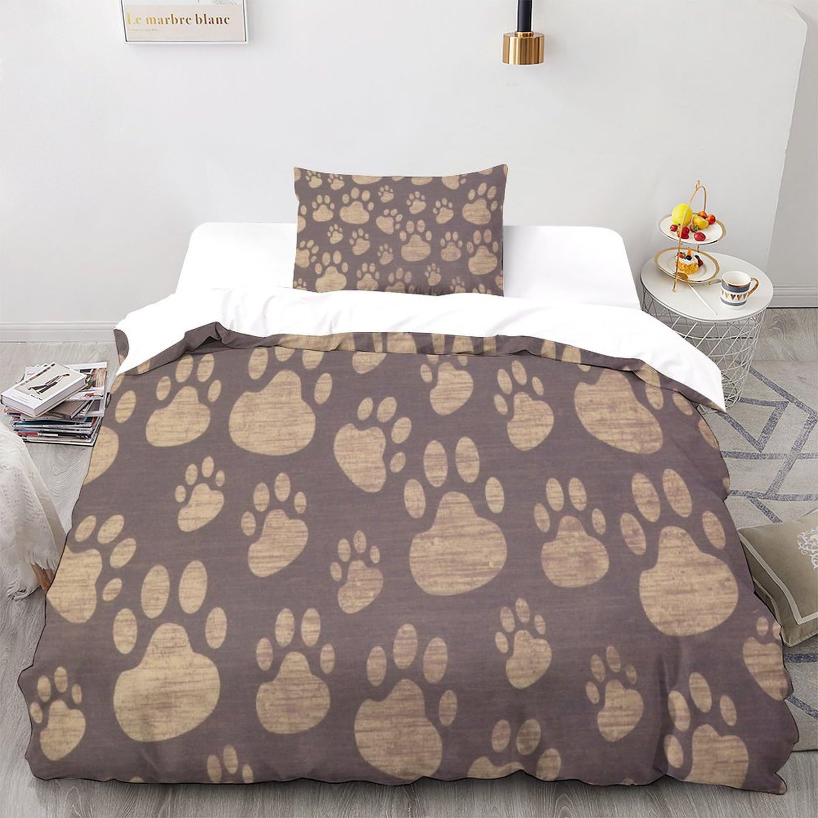 Housse de couette empreintes de pas parure de lit enfant single 135x200cm