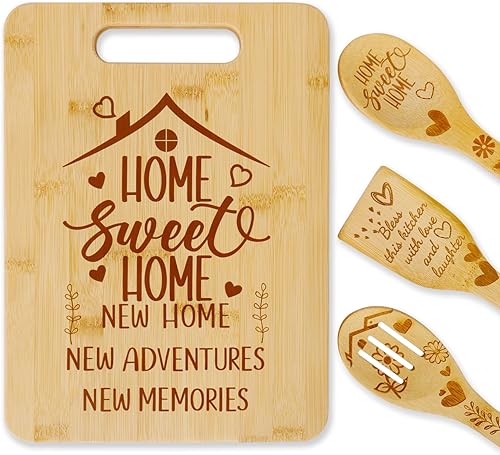 Regalos de inauguración de la casa para el nuevo hogar, tablas de cortar con juego de utensilios, regalos de cocina para propietarios de casa,
