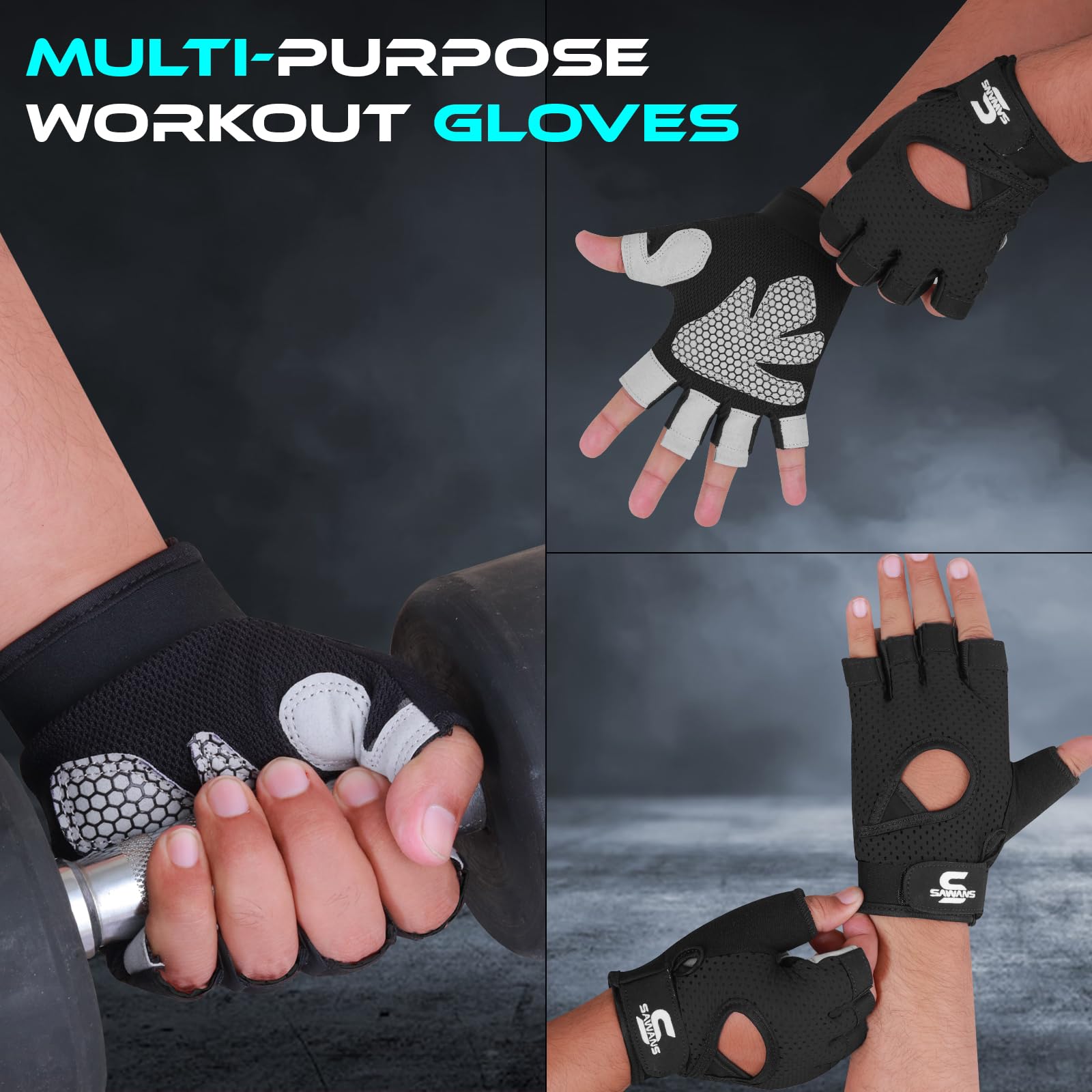 SAWANS Guanti da palestra per uomini e donne guanti da sollevamento pesi fitness allenamento traspirante allenamento antiscivolo in silicone protezione palmo esercizio aderente aderente appeso pull-up